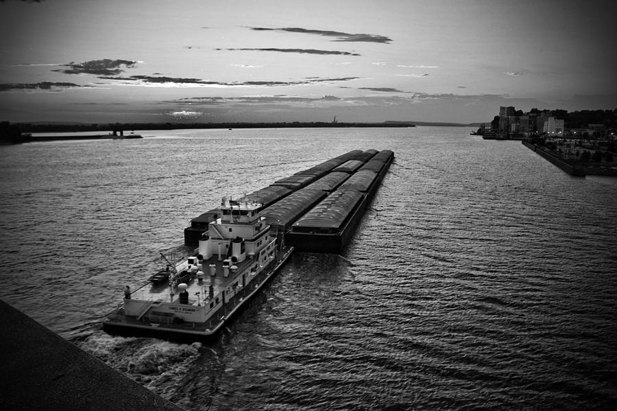 Towboat and Barges in Black And White  Photograph by Buck Buchanan
