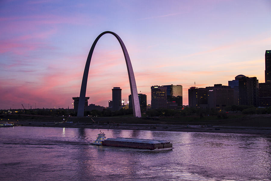 Towboat in front of the arch Photograph by Garry McMichael