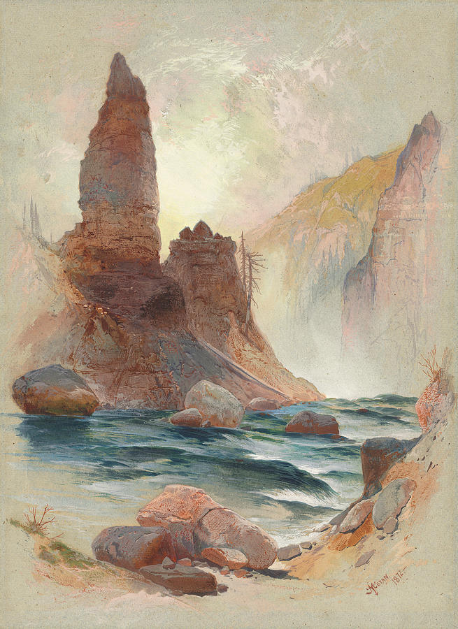 Tower at Tower Falls, Yellowstone Painting by Thomas Moran