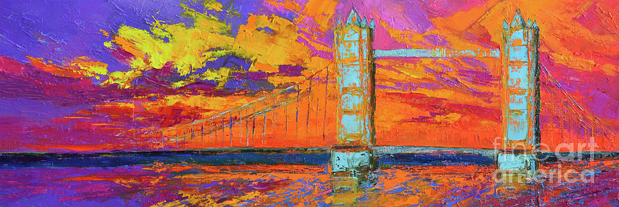 Tower Bridge Colorful painting, under vibrant Sunset Painting by Patricia Awapara