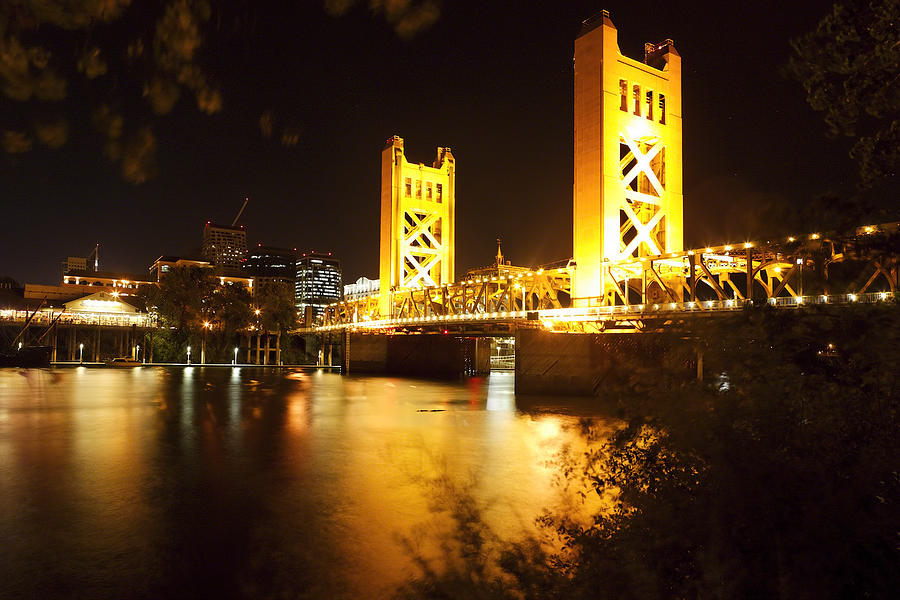 Architecture Photograph - Tower Bridge of Sacramento at Night by George Oze