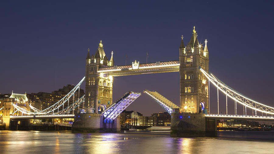 Tower Bridge raised at night Photograph by Kylie Ellway | Pixels