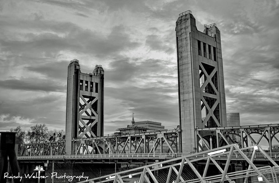 Sacramento Photograph - Tower Bridge Sunrise Black and White by Randy Wehner