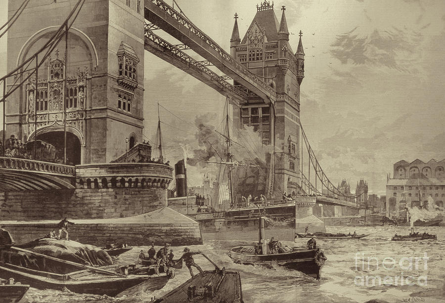 Bridge Drawing - Tower Bridge by William Heysham Overend