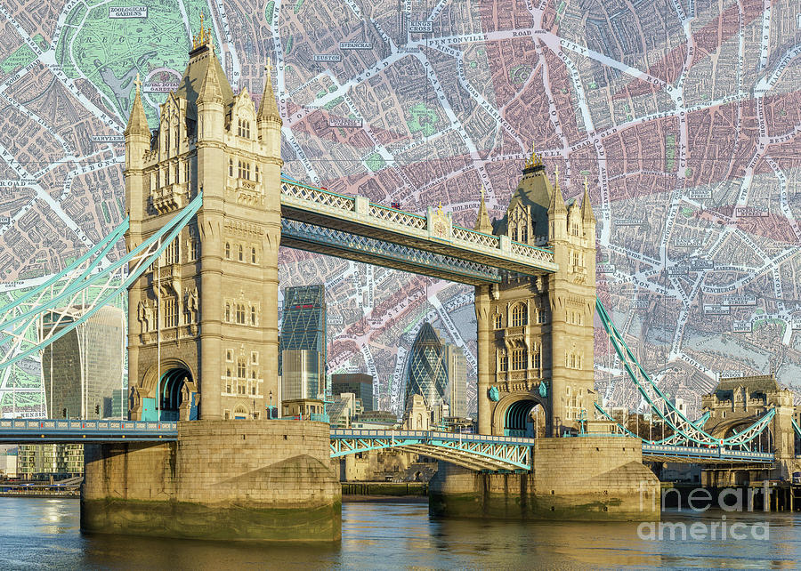 Tower Bridge with Union Jack Digital Art by MGL Meiklejohn Graphics Licensing