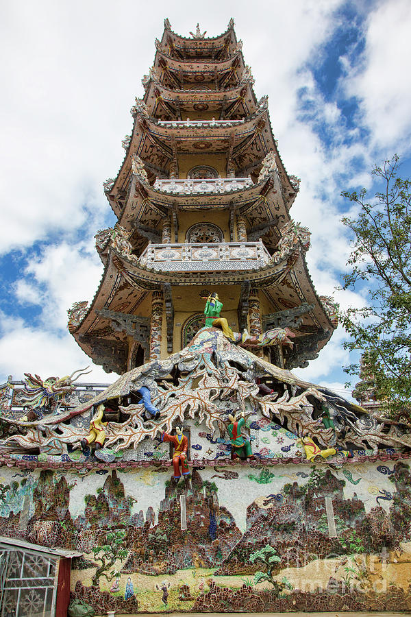 Tower Mosaic Display Pagoda Vietnam  Photograph by Chuck Kuhn