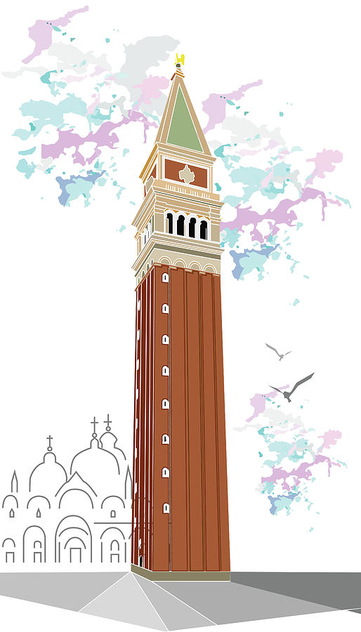 Tower of Campanile in Venice Digital Art by Marina Usmanskaya
