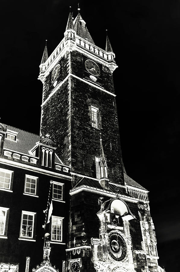 Tower of Old Town Hall in Prague. Black Photograph by Jenny Rainbow
