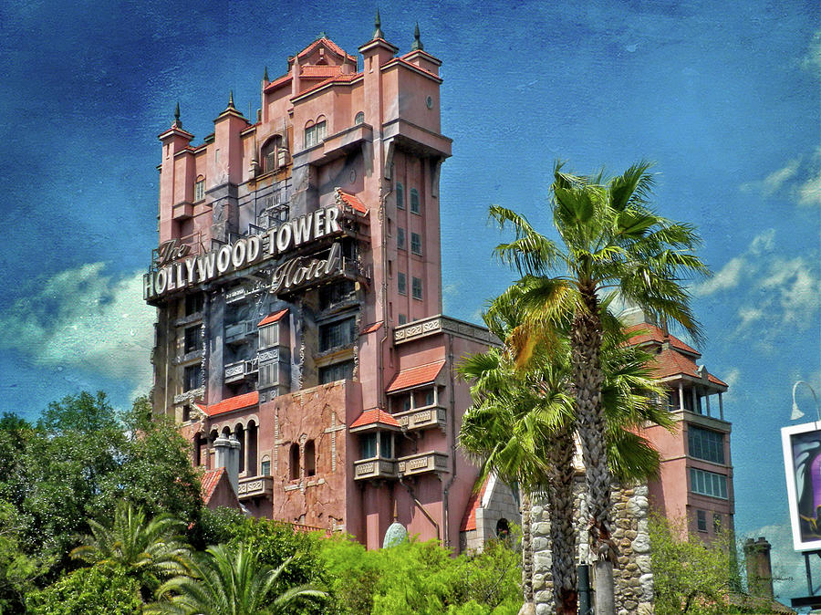 Castle Photograph - Tower Of Terror Disney World Textured Sky MP by Thomas Woolworth
