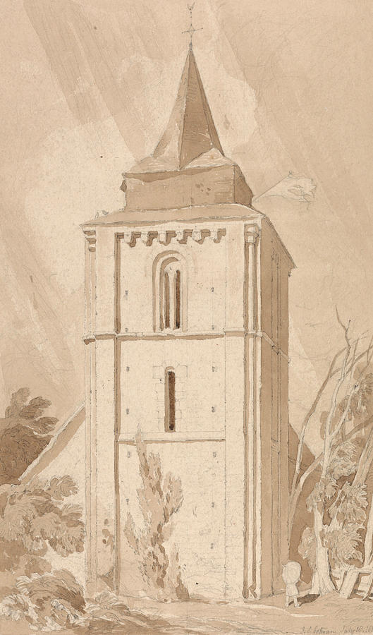 Tower of the Village Church of Saint Maclou, Normandy Drawing by John Sell Cotman