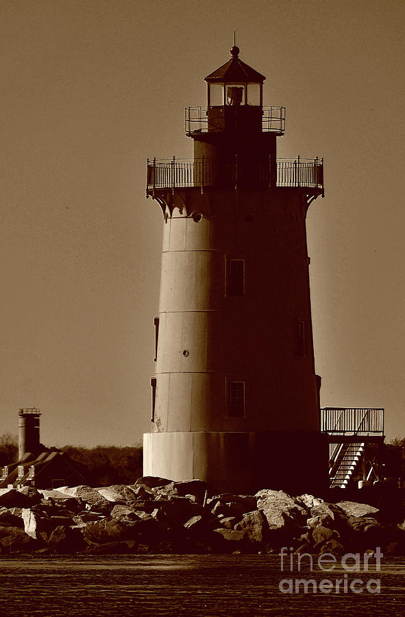 Tower On The Breakwater Sepia Ir Photograph by Skip Willits