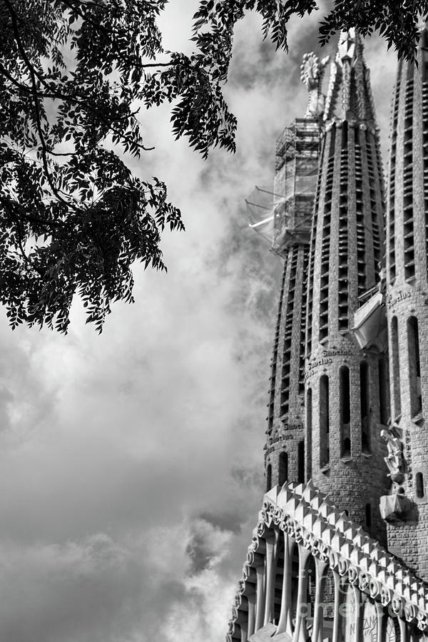 Towers Black White Gaudis Masterpiece Barcelona Spain  Photograph by Chuck Kuhn