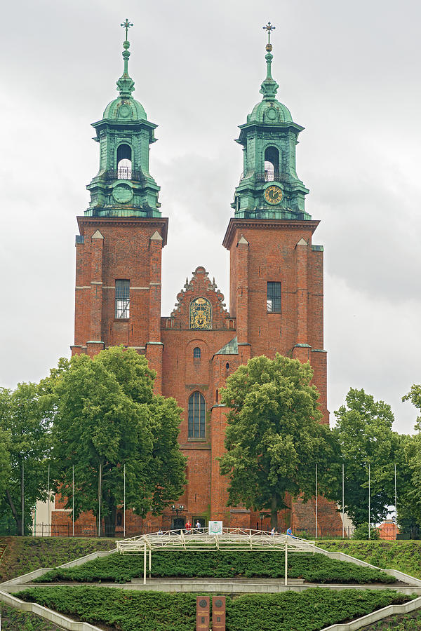 towers of the Basilica Archdiocese in Gniezno Photograph by Marek Poplawski
