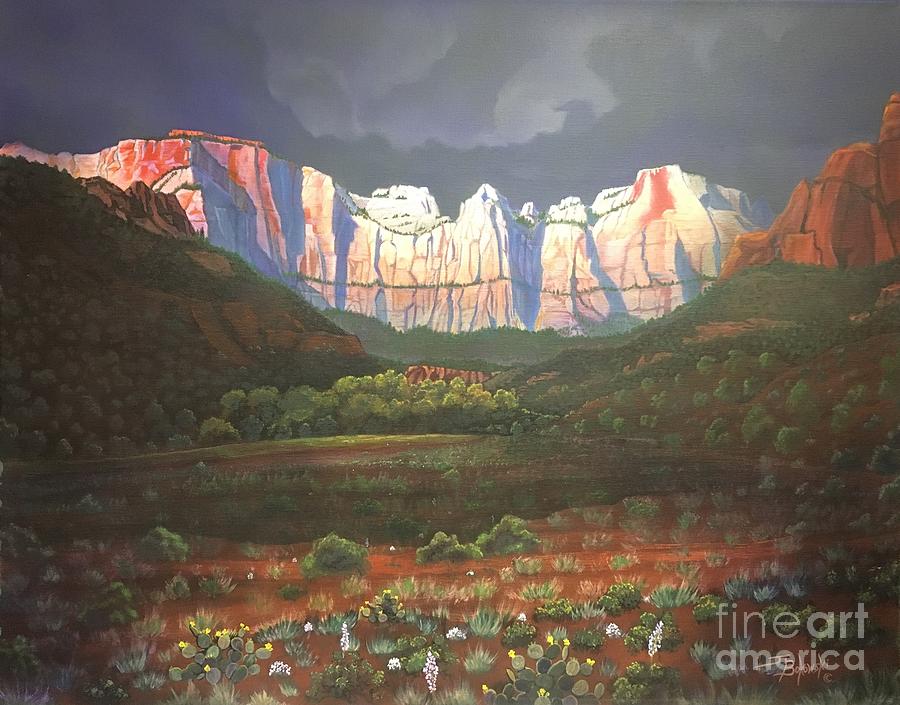 Towers of the Virgin ZION Painting by Jerry Bokowski