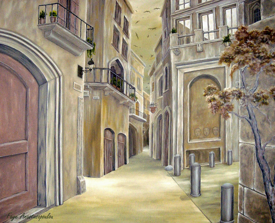 Architecture Painting - Town Alley by Faye Anastasopoulou