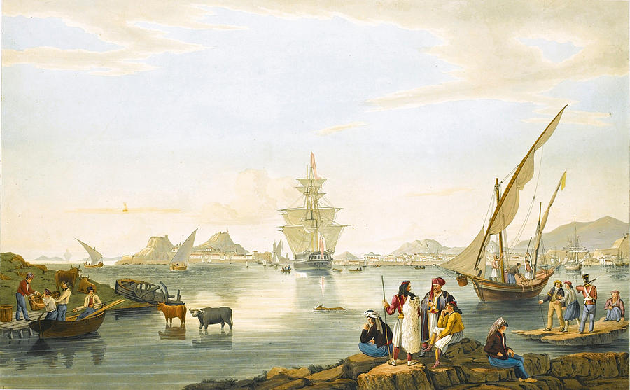 Town and harbour of Corfu. From the island of Vido Drawing by Joseph Cartwright