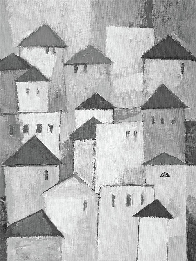 Town Black and White Painting by Lutz Baar