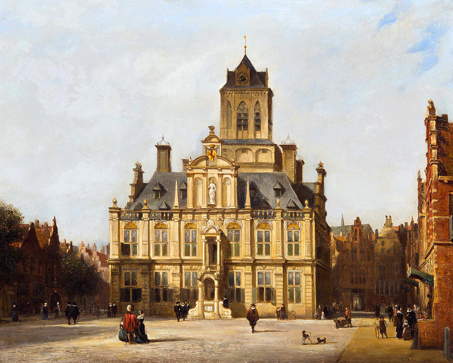 Town hall of Delft  Painting by Carel Jacobus Behr