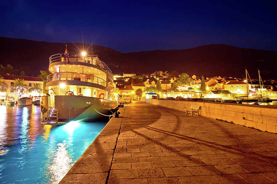 Town of Bol on Brac island harbor at blue hour view Photograph by Brch Photography