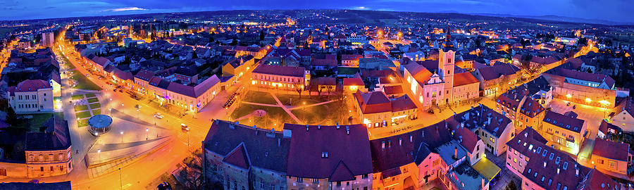 Town of Krizevci aerial panoramic night view Photograph by Brch Photography