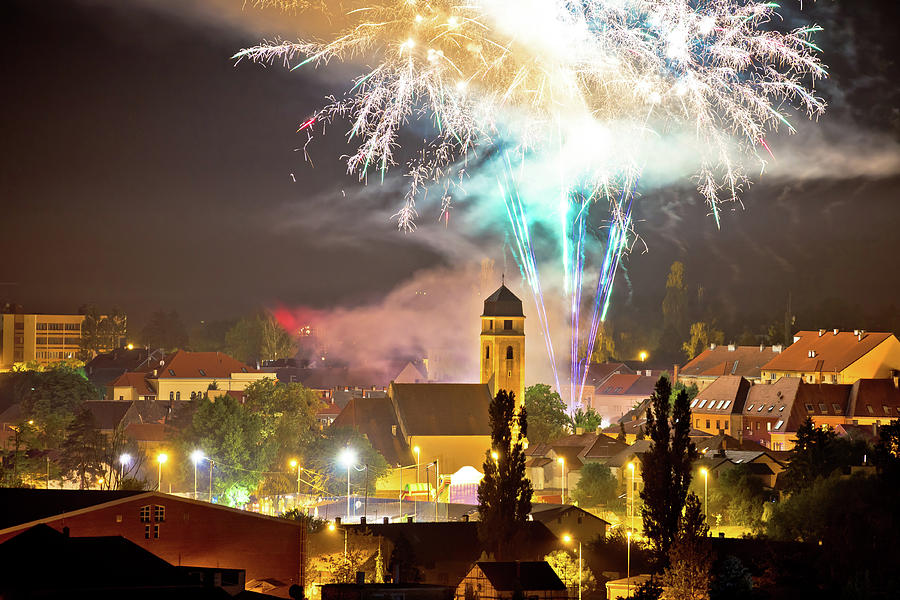 Town of Krizevci fireworks evening view Photograph by Brch Photography