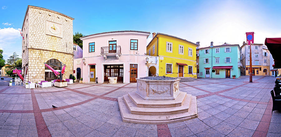 Town of Krk historic main square panoramic view Photograph by Brch Photography