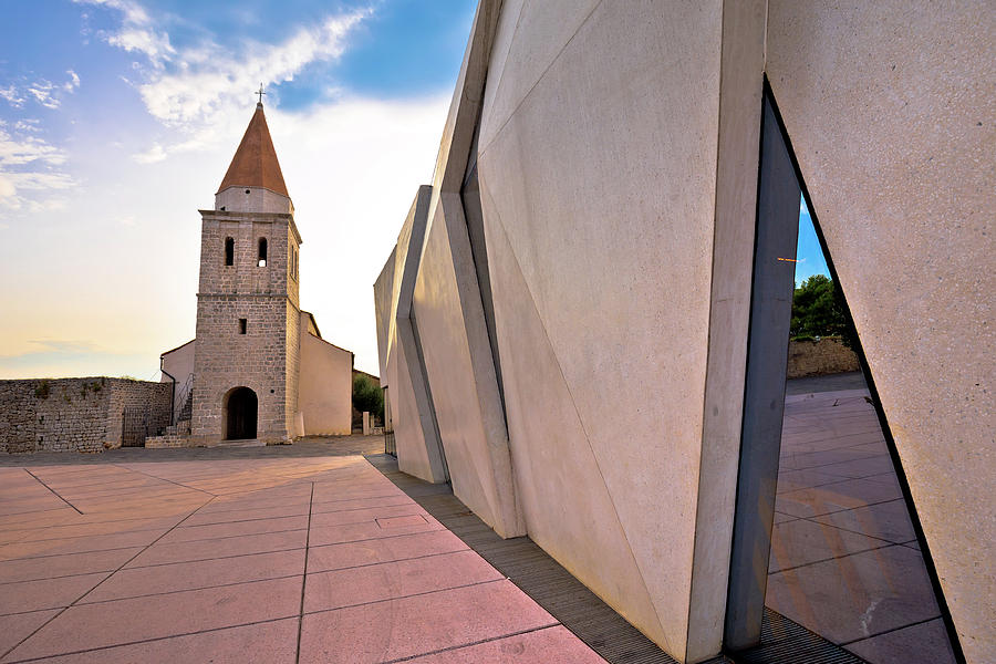 Town of Krk historic square church and modern architecture view Photograph by Brch Photography