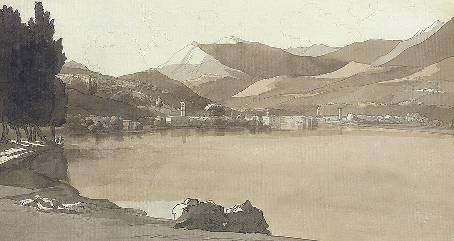 Mountain Painting - Town of Lugano, Switzerland, 1781  by Francis Towne