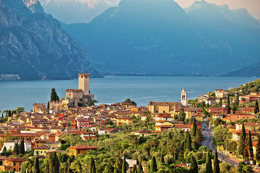 Town of Malcesine on Lago di Garda historic skyline view Photograph by Brch Photography