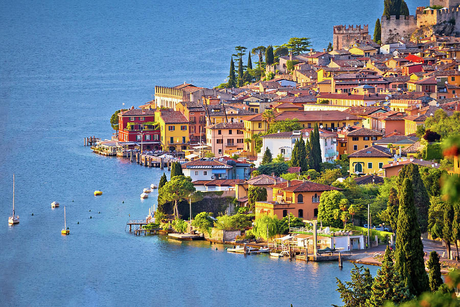 Town of Malcesine on Lago di Garda watefront view Photograph by Brch Photography