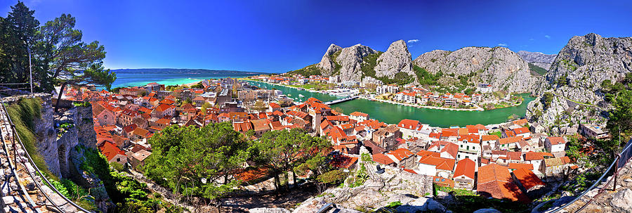 Town of Omis and Cetina river mouth panoramic view Photograph by Brch Photography