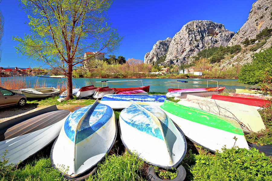 Town of Omis boats on Cetina river view Photograph by Brch Photography