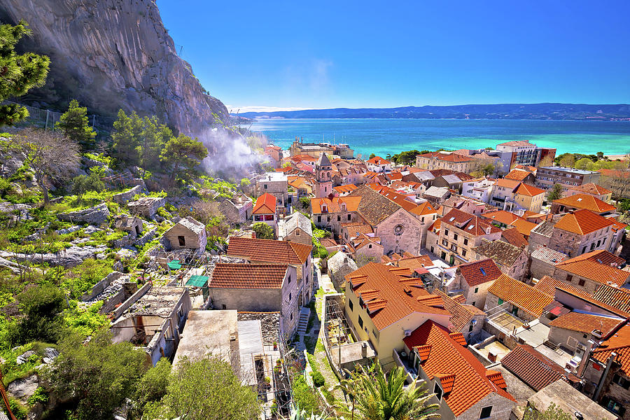 Town of Omis coast and rooftops panoramic view Photograph by Brch Photography