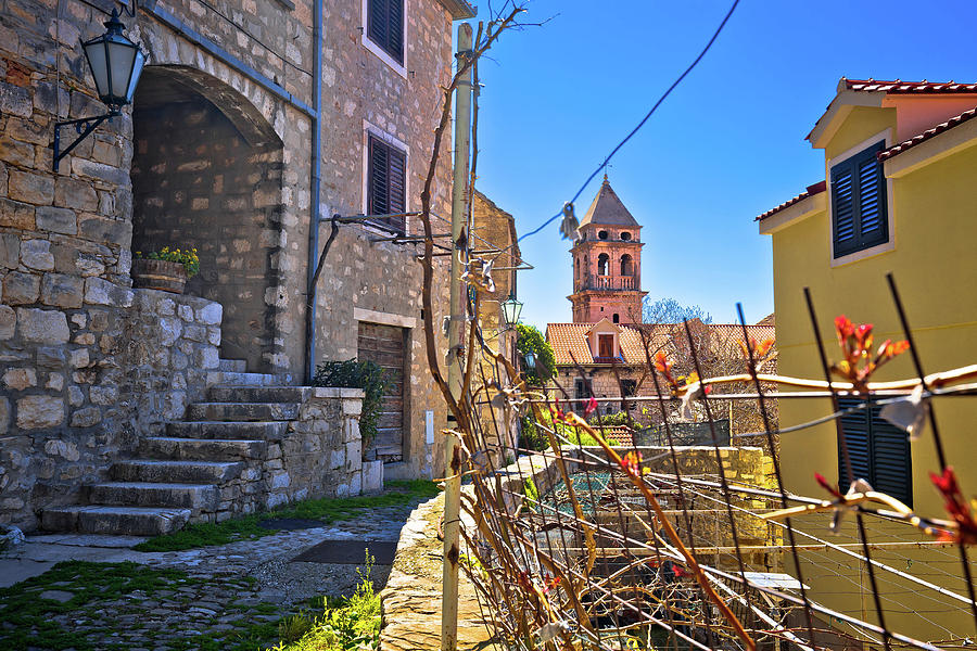 Town of Omis old stone mediterranean street and church view Photograph by Brch Photography