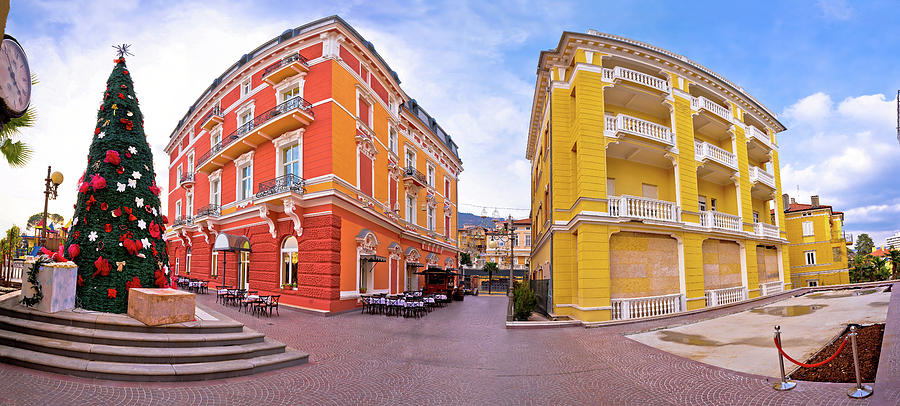 Town of Opatija colorful architecture panoramic advent view Photograph by Brch Photography