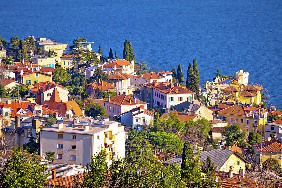 Town of Opatija waterfront aerial view Photograph by Brch Photography