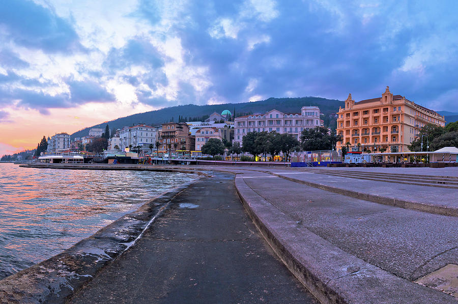 Town of Opatija waterfront at sunset view Photograph by Brch Photography