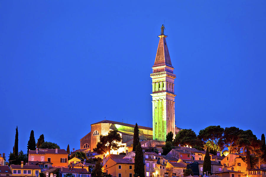 Town of Rovinj landmark evening view Photograph by Brch Photography
