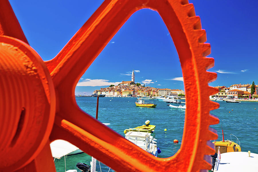 Town of Rovinj waterfront view through rusty boat ramp Photograph by Brch Photography