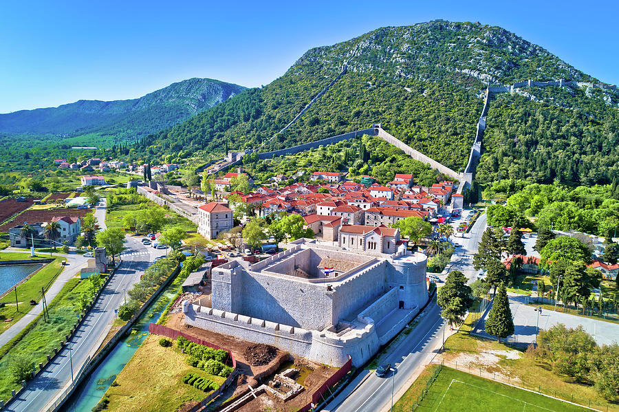 Town of Ston and historic walls aerial view Photograph by Brch Photography