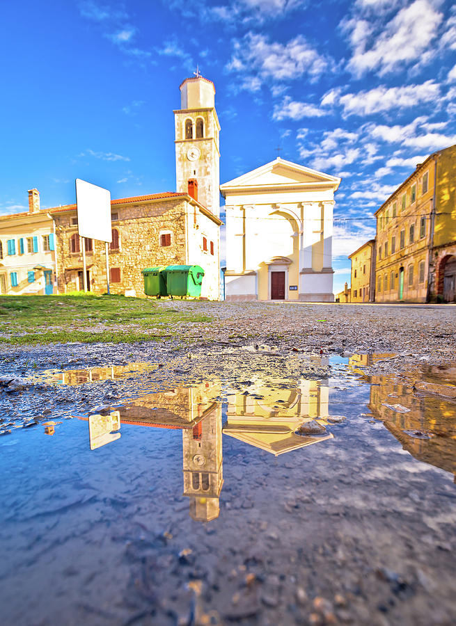 Town of Vizinada old cobbled square water reflection view Photograph by Brch Photography