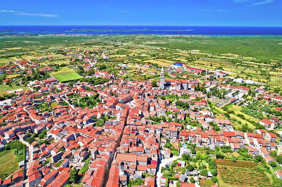 Town of Vodnjan and Brijuni archipelago aerial view Photograph by Brch Photography