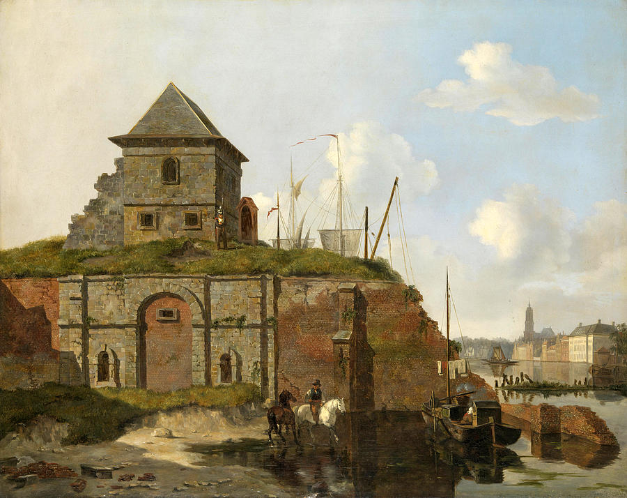 Town wall with gunpowder arsenal Painting by Carel Jacobus Behr