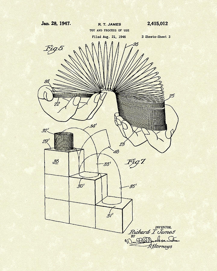 Spring Drawing - Toy 1947 Patent Art by Prior Art Design