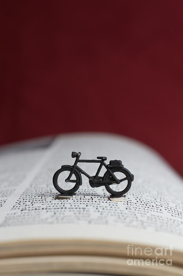 Toy bicycle on an open book Photograph by Edward Fielding