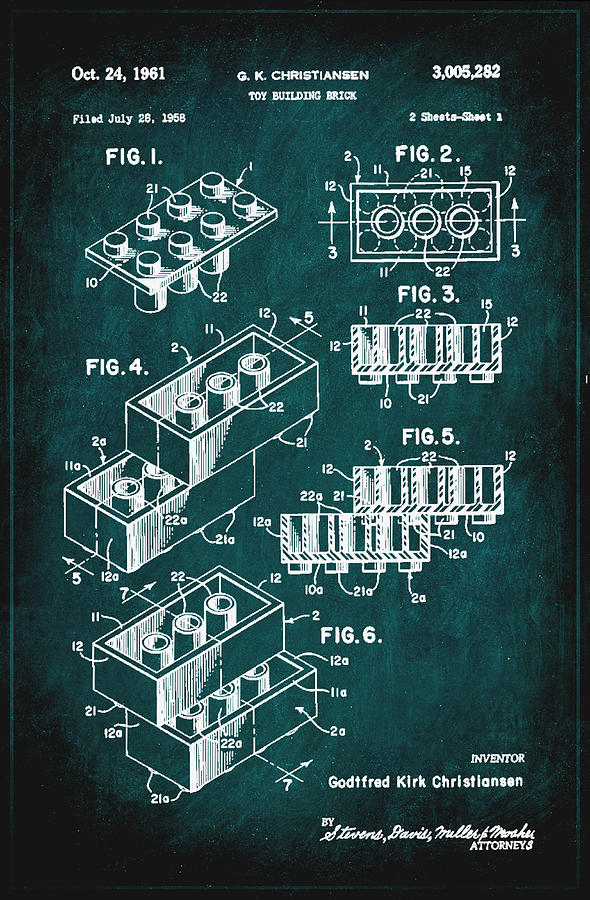 Toy Building Brick Patent Drawing 1c Mixed Media by Brian Reaves