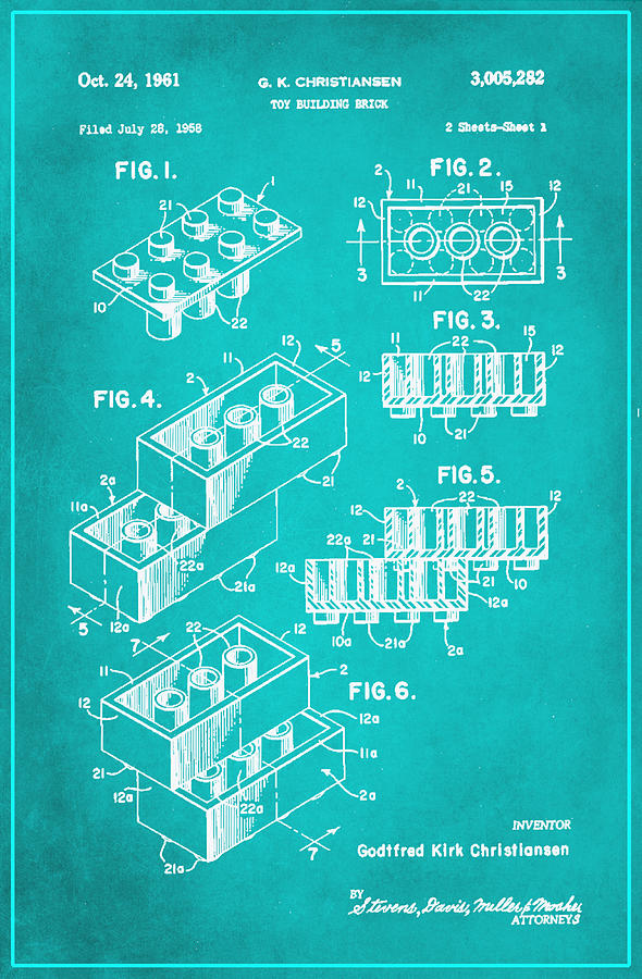 Toy Building Brick Patent Drawing 1d Mixed Media by Brian Reaves