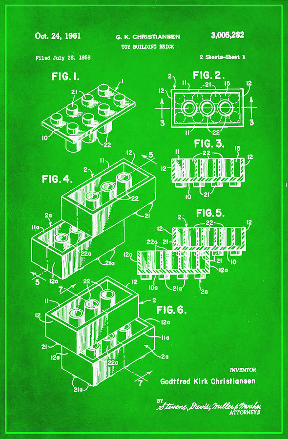 Toy Building Brick Patent Drawing 1j Mixed Media by Brian Reaves