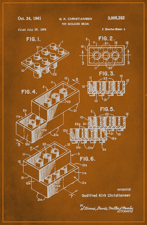 Toy Building Brick Patent Drawing  Mixed Media by Brian Reaves