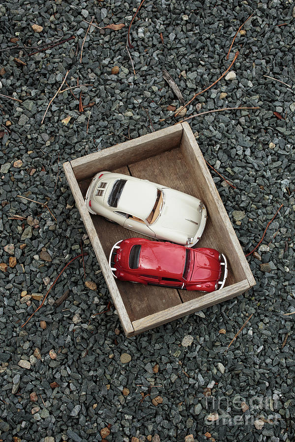 Toy cars in wooden box Photograph by Edward Fielding